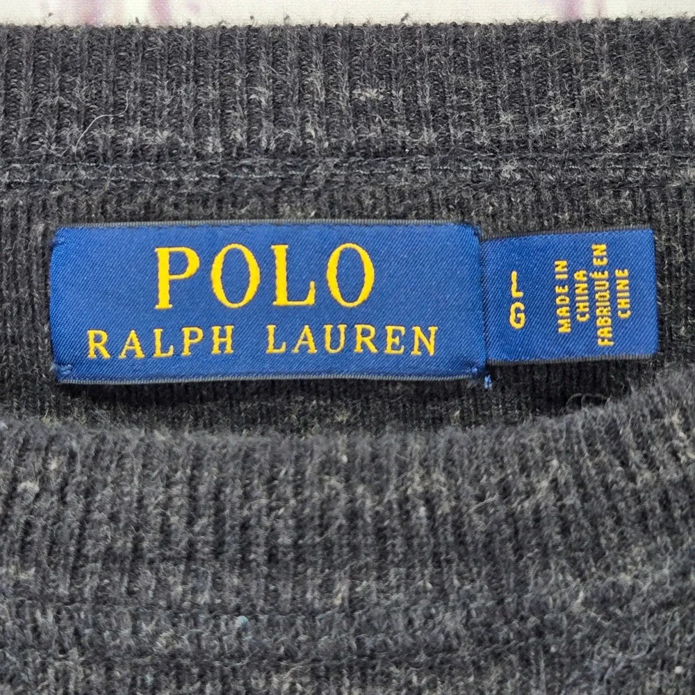 Polo Ralph Lauren Mens Charcoal‎ Gray Heathered Cotton Crewneck Sweater Large LG